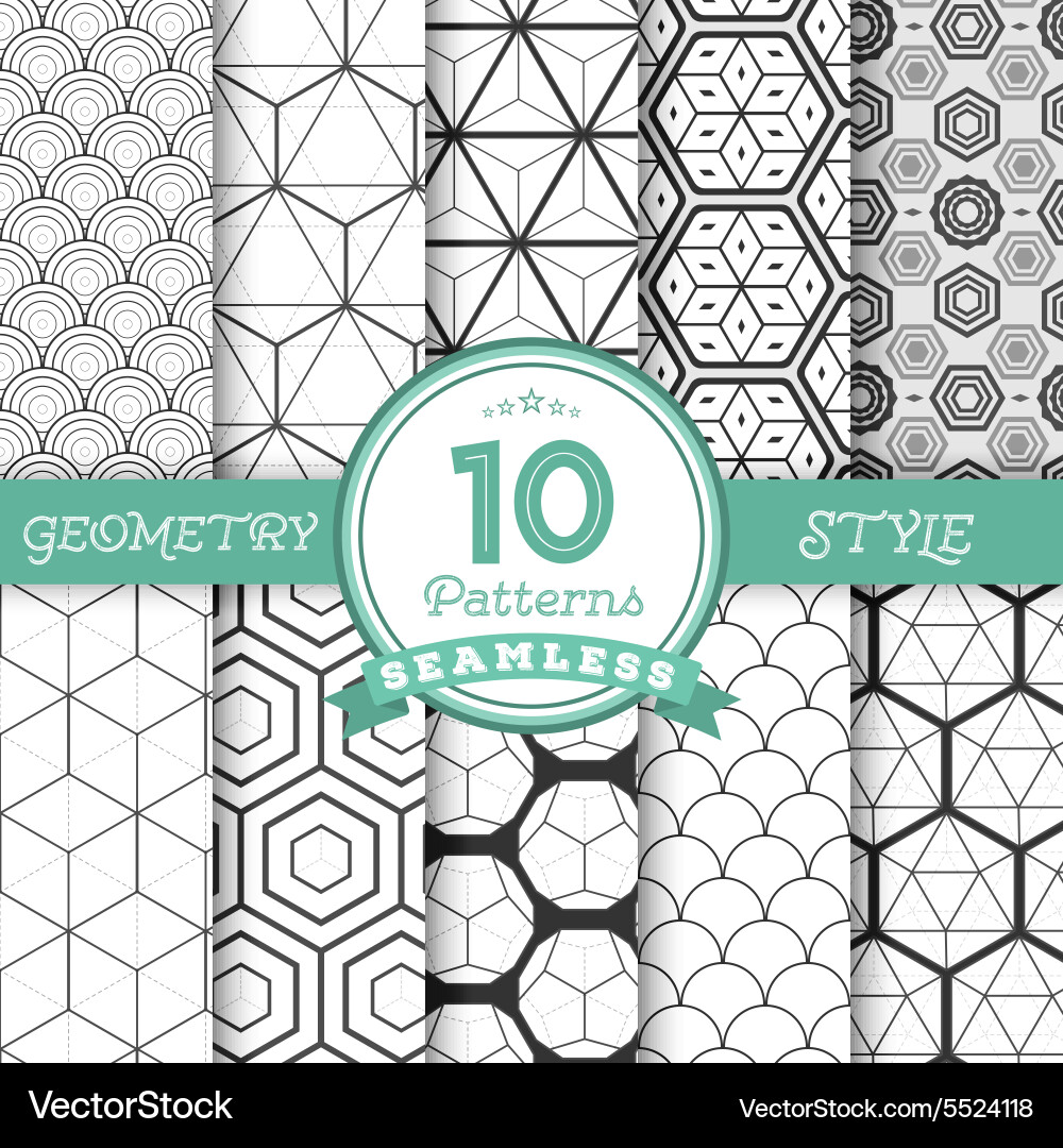 Geometric Line Pattern - 10 Seamless Tiles vector image