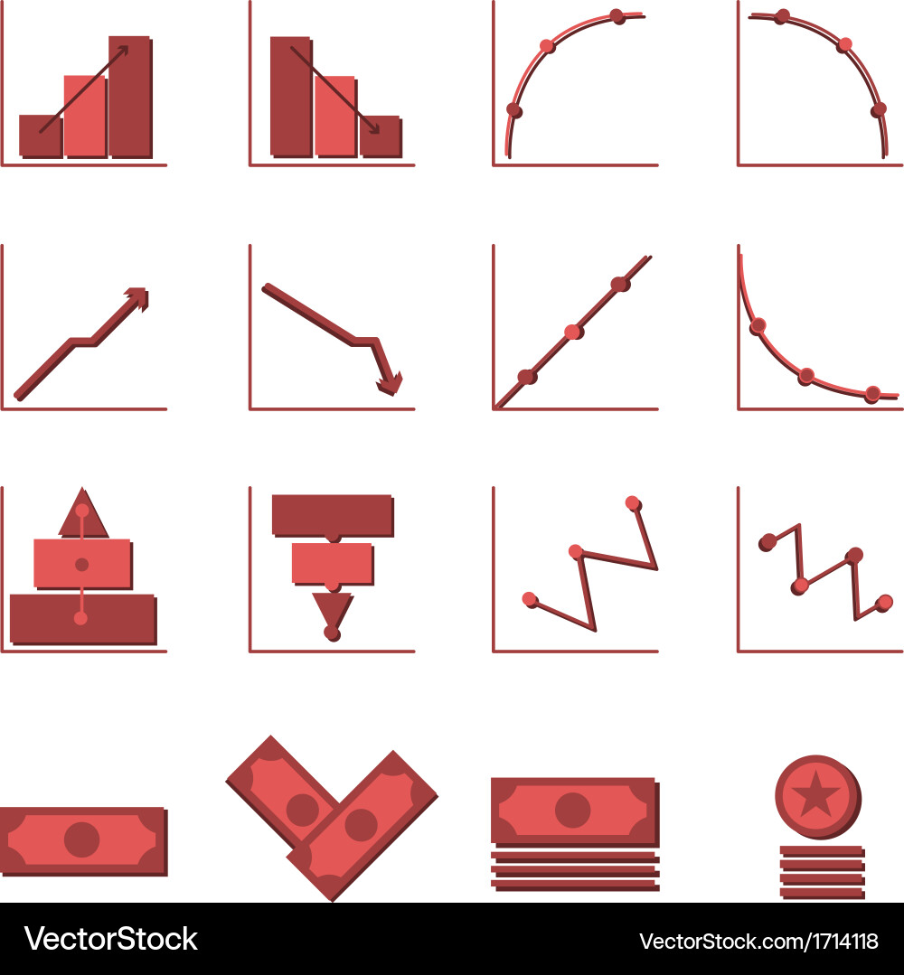 Graph and money color icons with shadow vector image