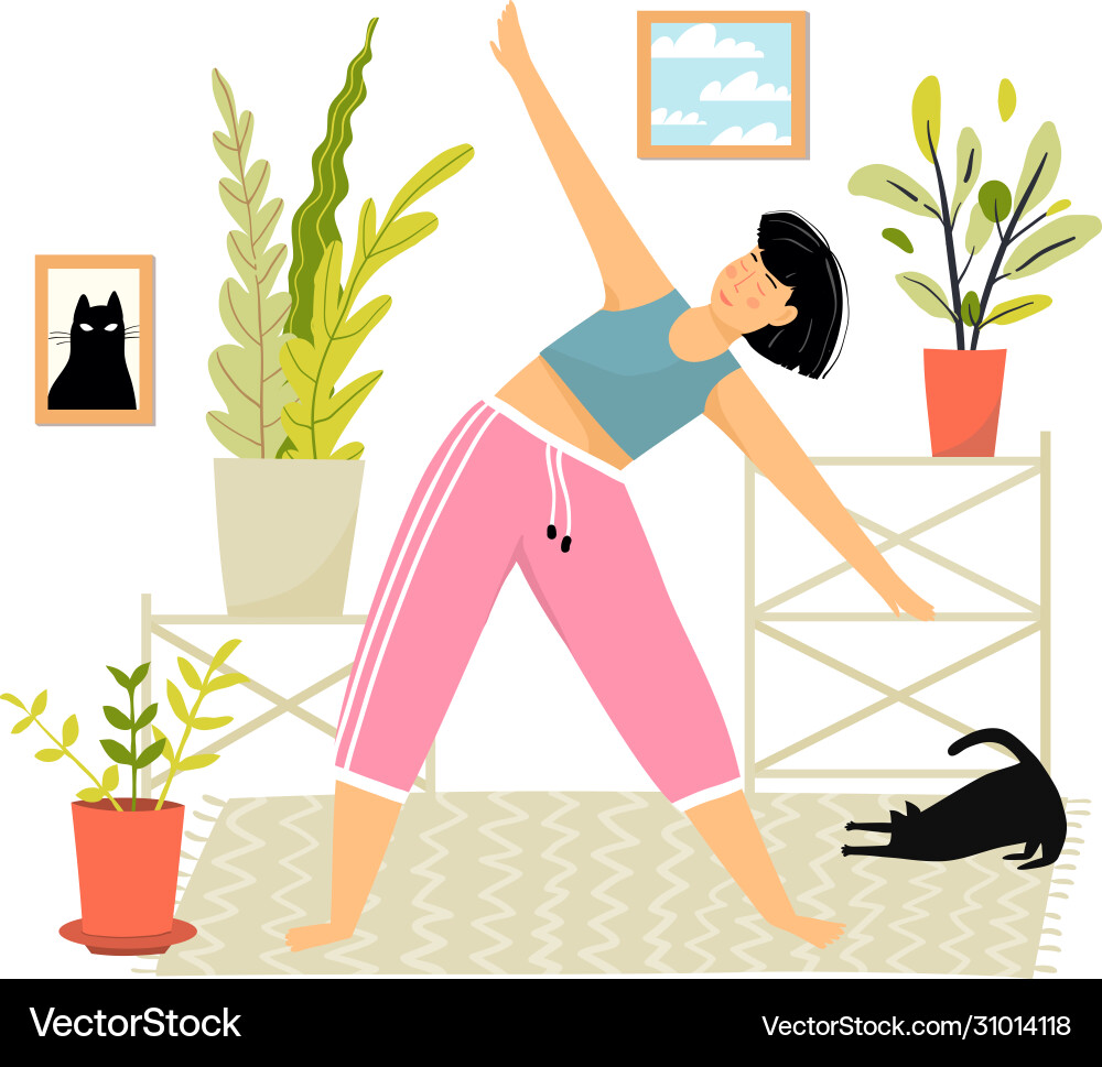 Happy smiling woman doing yoga or fitness Happy smiling woman doing yoga or fitness vector image