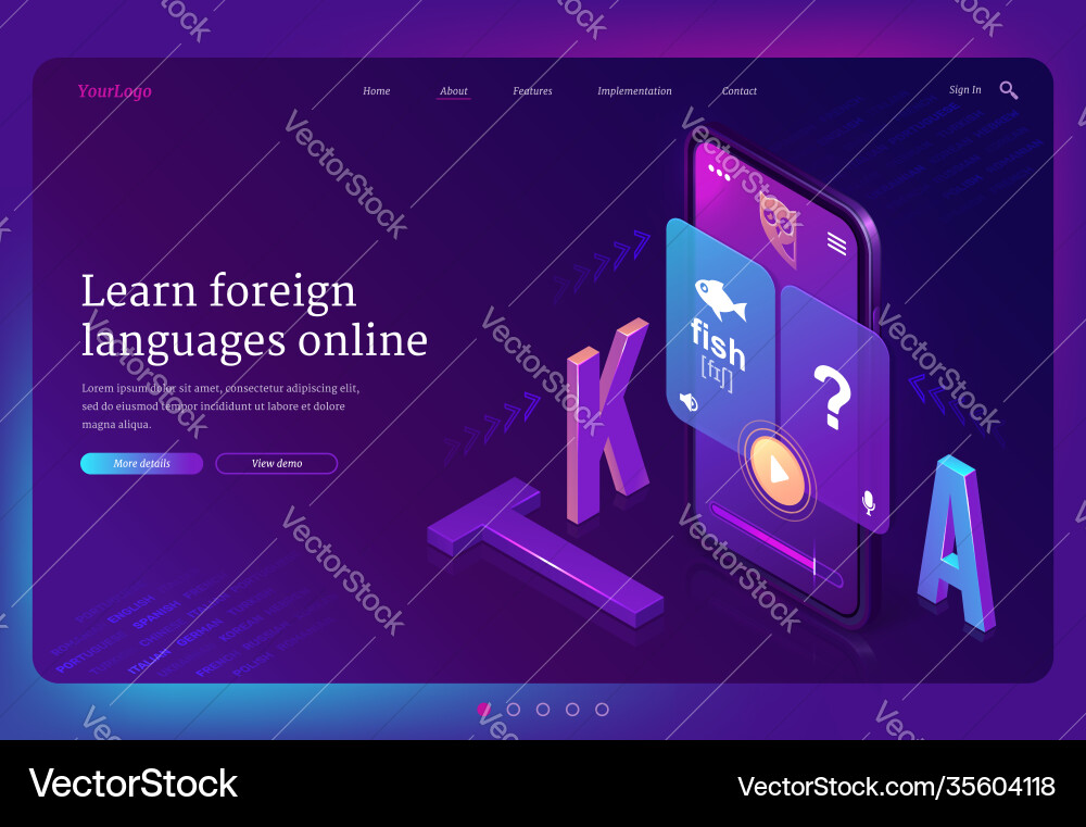 Online foreign language learn isometric landing Online foreign language learn isometric landing Vector Image