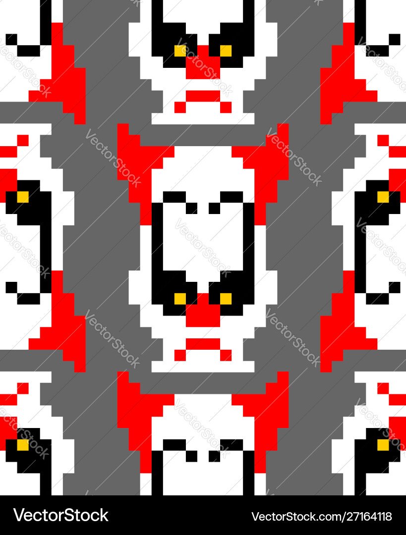 Scary clown pixel art pattern 8 bit background Vector Image