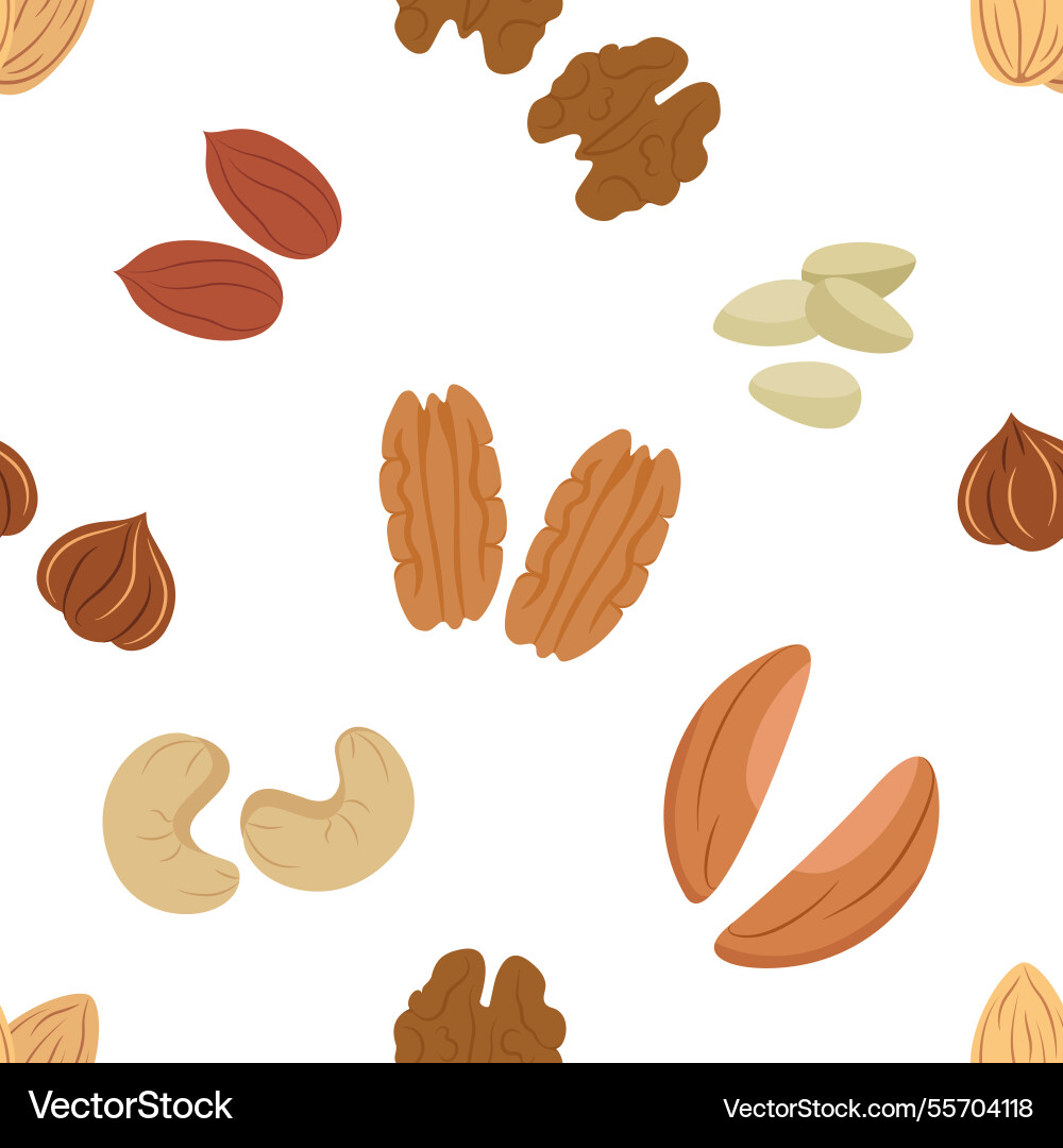Seamless pattern with different types of nuts Vector Image