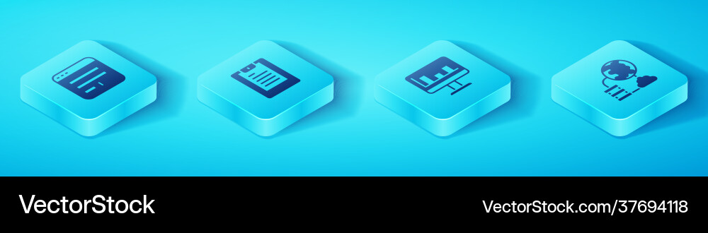 Set isometric browser window server data report Vector Image