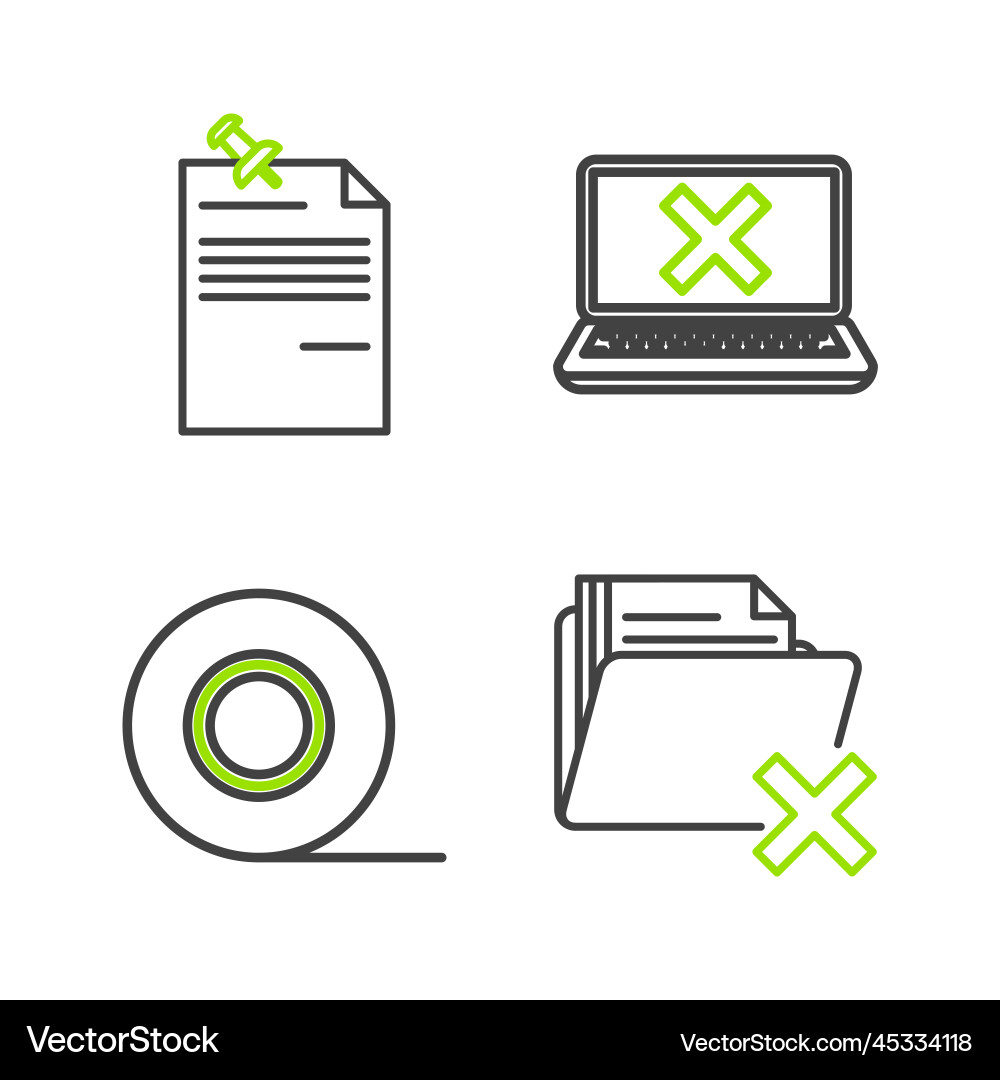 Set line delete folder scotch laptop and cross Set line delete folder scotch laptop and cross Vector Image