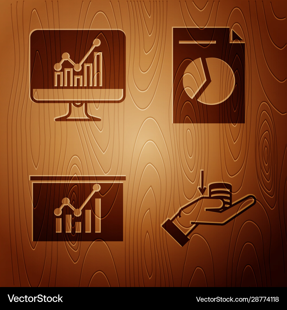Set money on hand computer monitor with graph Set money on hand computer monitor with graph vector image