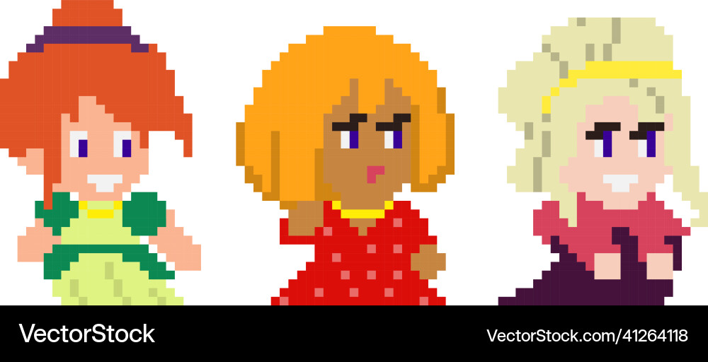 Set of pixel characters in art style Set of pixel characters in art style vector image