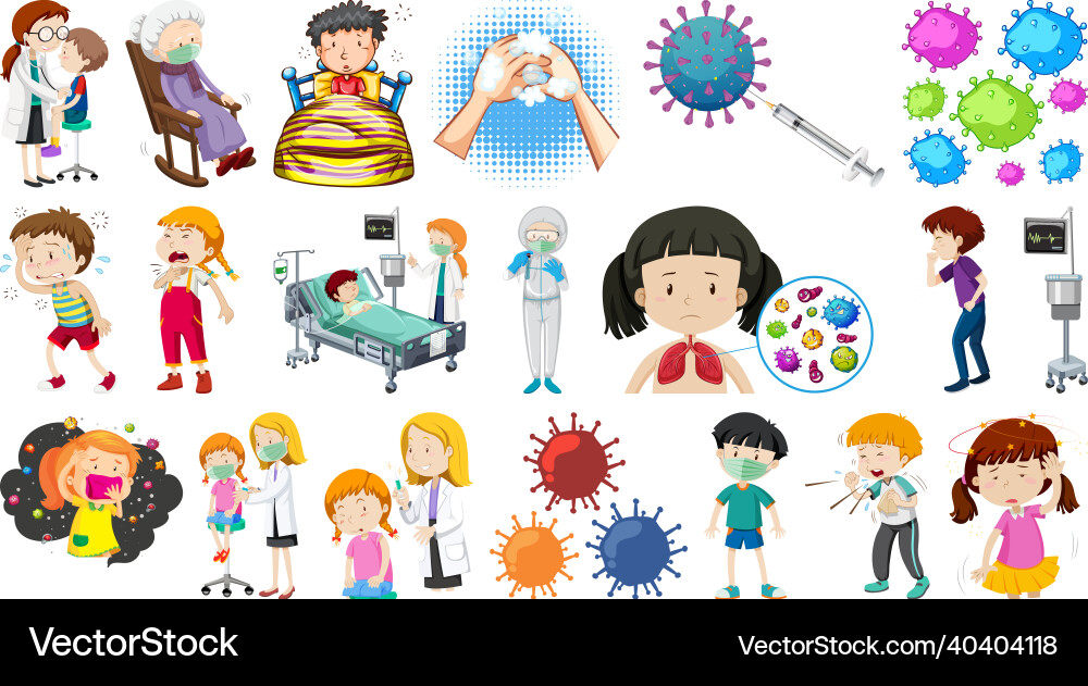 Set of summer beach objects and cartoon characters Set of summer beach objects and cartoon characters vector image