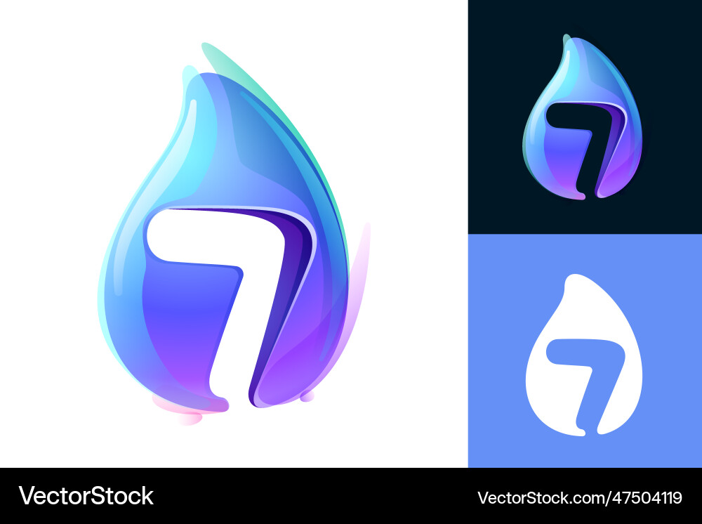 7 logo pure water drop number seven 7 logo pure water drop number seven vector image