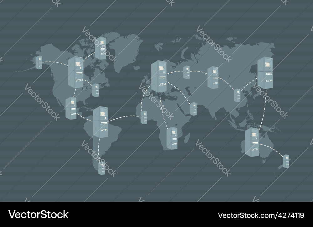 Atm network on world map Royalty Free Vector Image