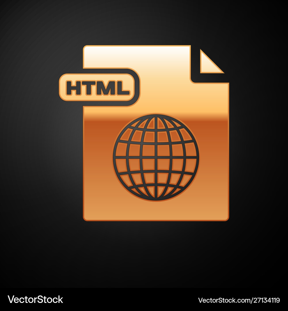 Gold html file document download button icon Gold html file document download button icon Vector Image