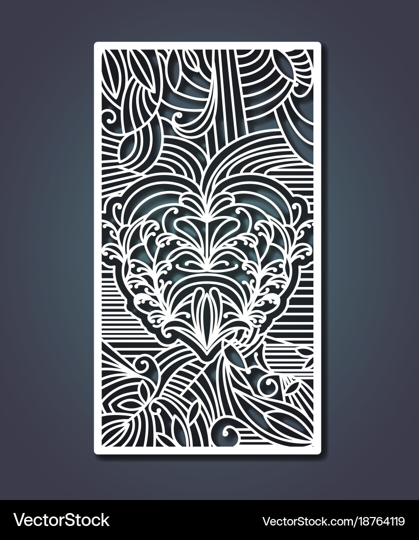 Laser cutting rectangular frame with heart Vector Image
