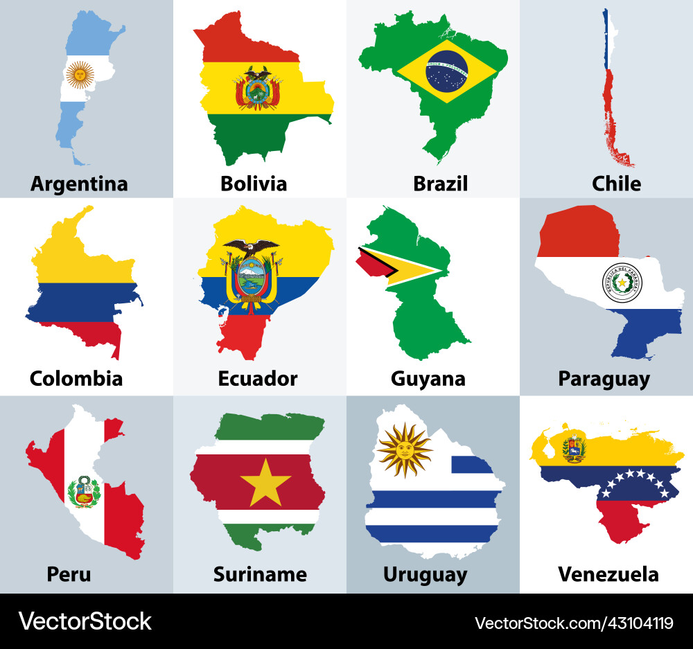 Maps mixed with flags of the independent Vector Image
