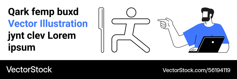 Person pointing at running figure and text Vector Image