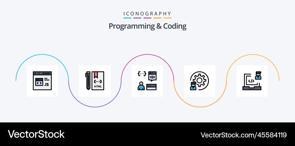 Programming and coding line filled flat 5 icon vector image