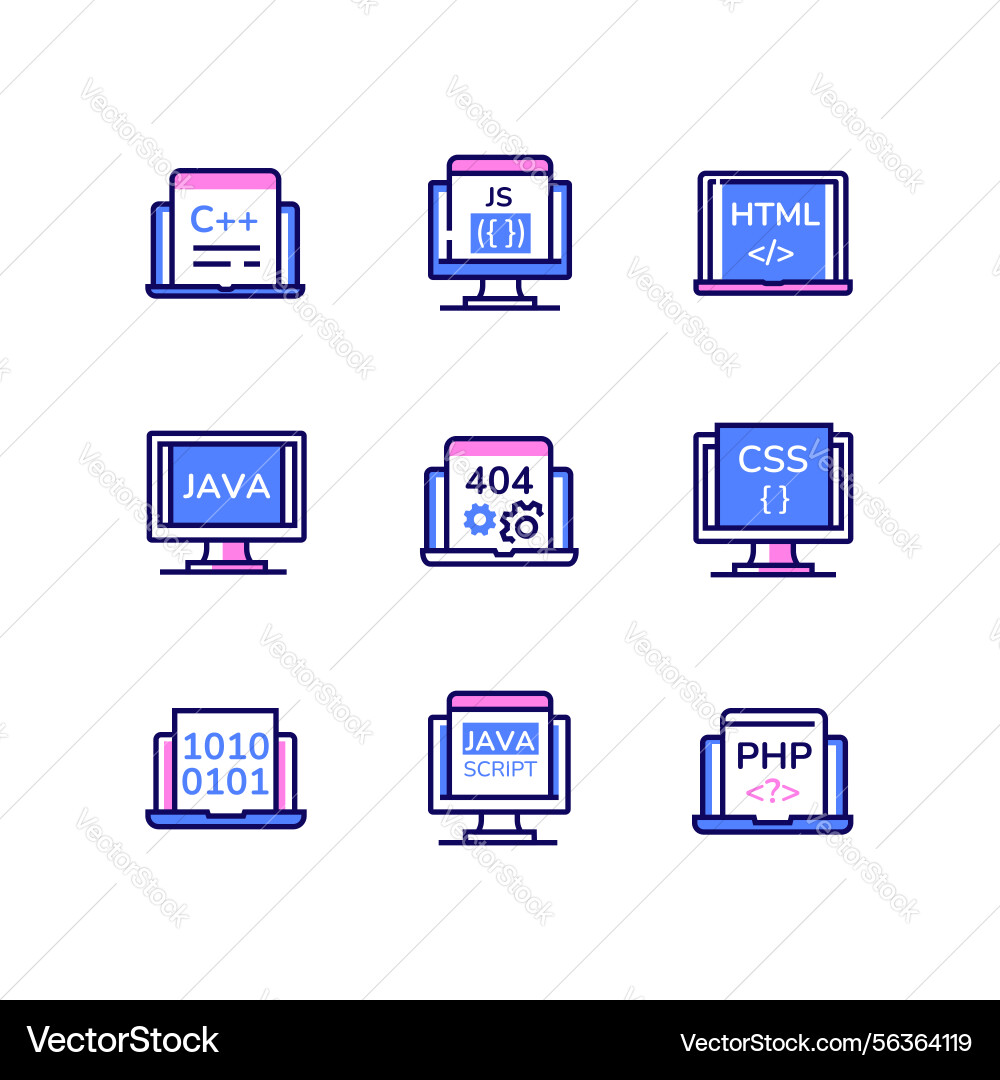 Programming - modern line design style icons set Programming - modern line design style icons set vector image