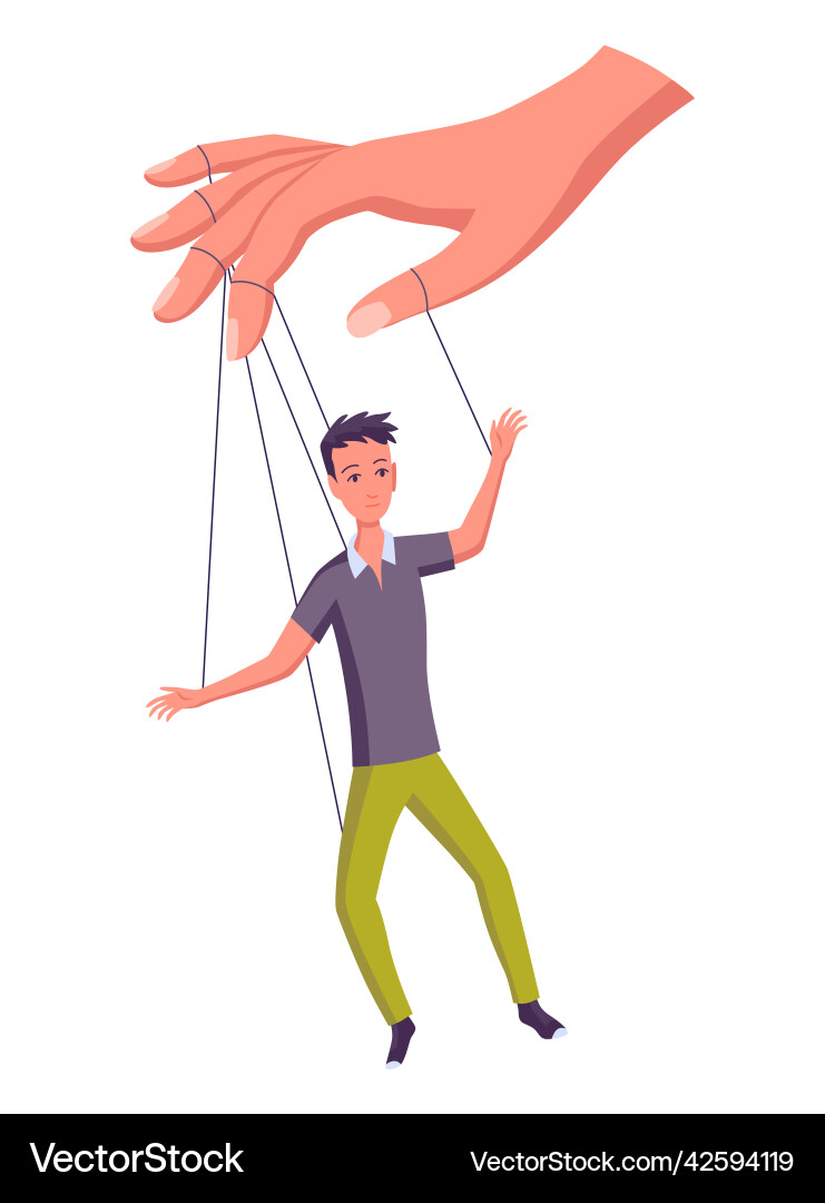 Puppeteer hand controlling puppet business man Puppeteer hand controlling puppet business man vector image