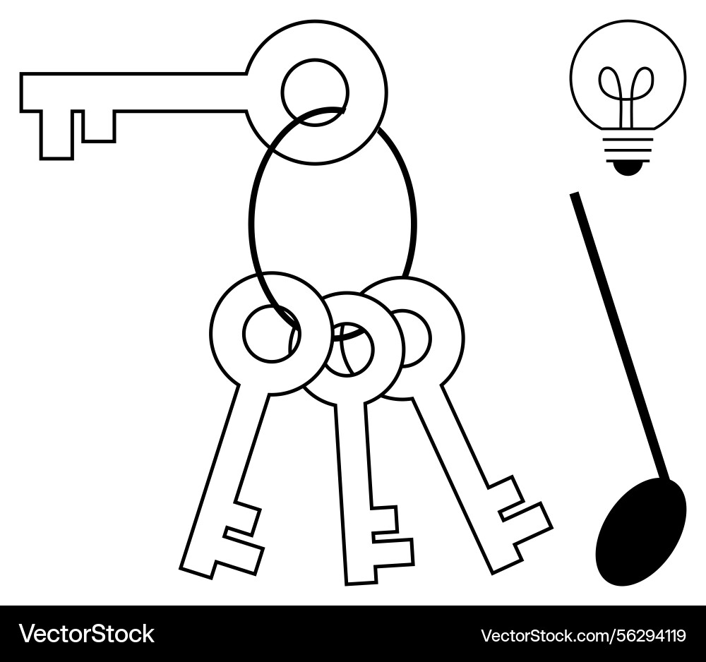 Set of keys on a ring with lightbulb Set of keys on a ring with lightbulb Vector Image