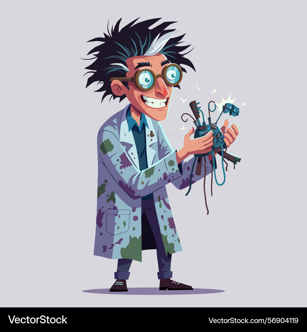 Smiling scientist holding sparking wires Smiling scientist holding sparking wires vector image