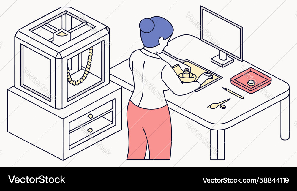 Tech Professional Working with 3D Printer Vector Image