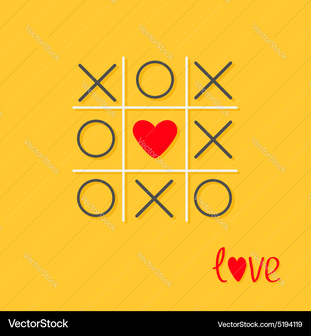 Tic tac toe game with cross and red heart sign Vector Image