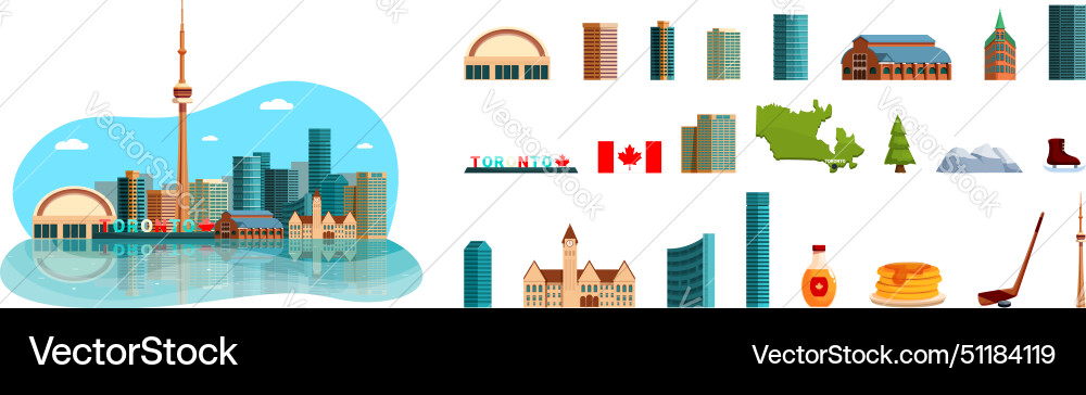 Toronto icons set cartoon skyline street Toronto icons set cartoon skyline street vector image