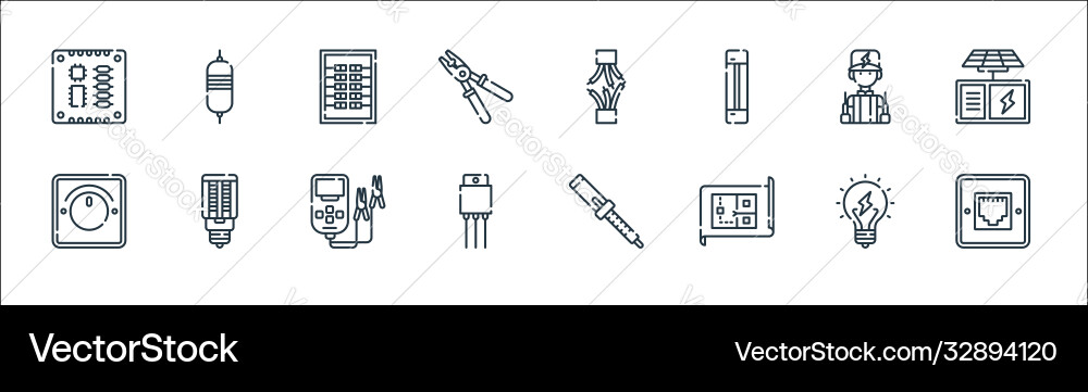 Electrician tools and line icons linear set Electrician tools and line icons linear set vector image