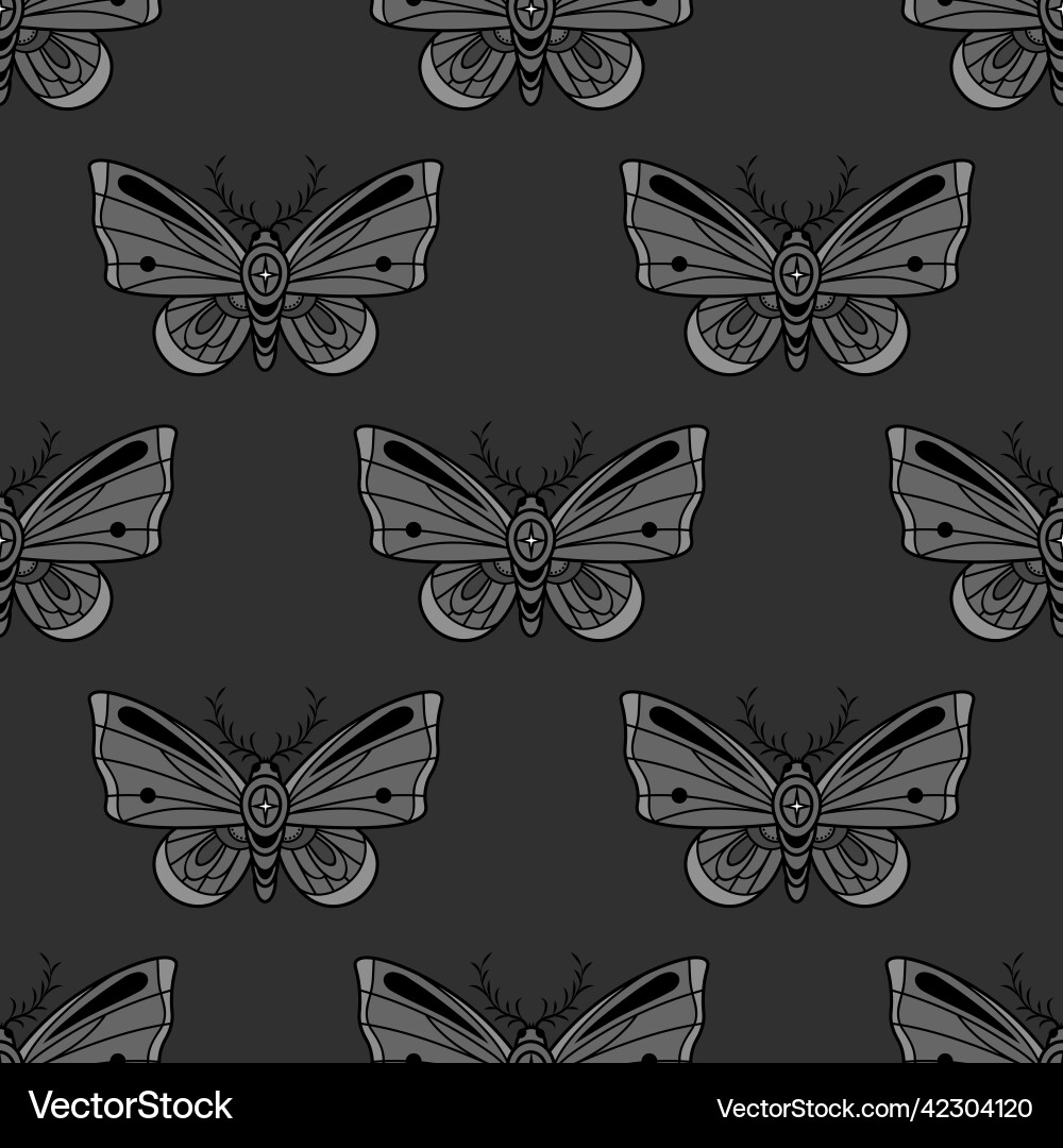 Moth pattern goth background seamless repeat Moth pattern goth background seamless repeat vector image