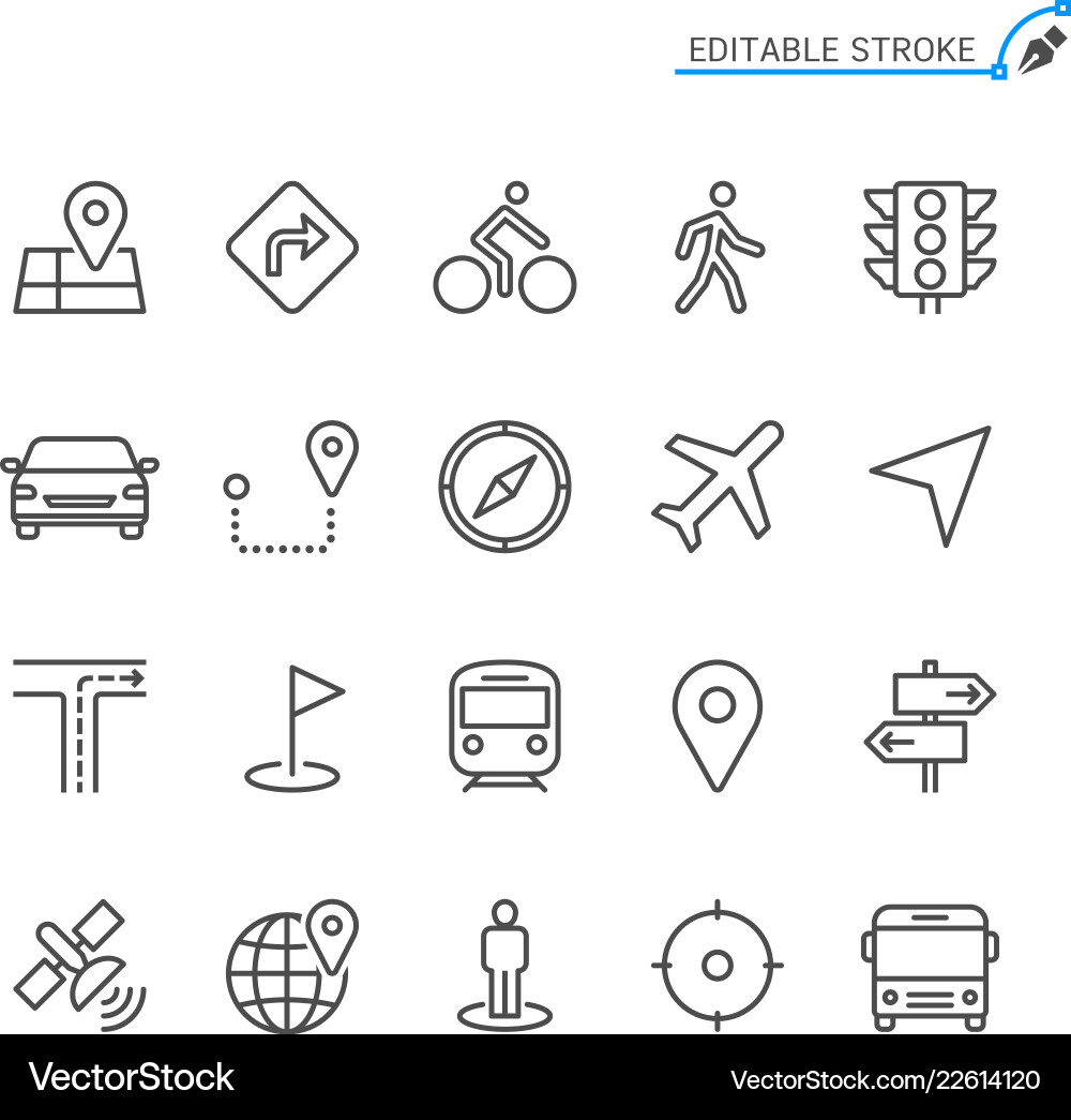 Navigation Line Icons - Editable Stroke vector image