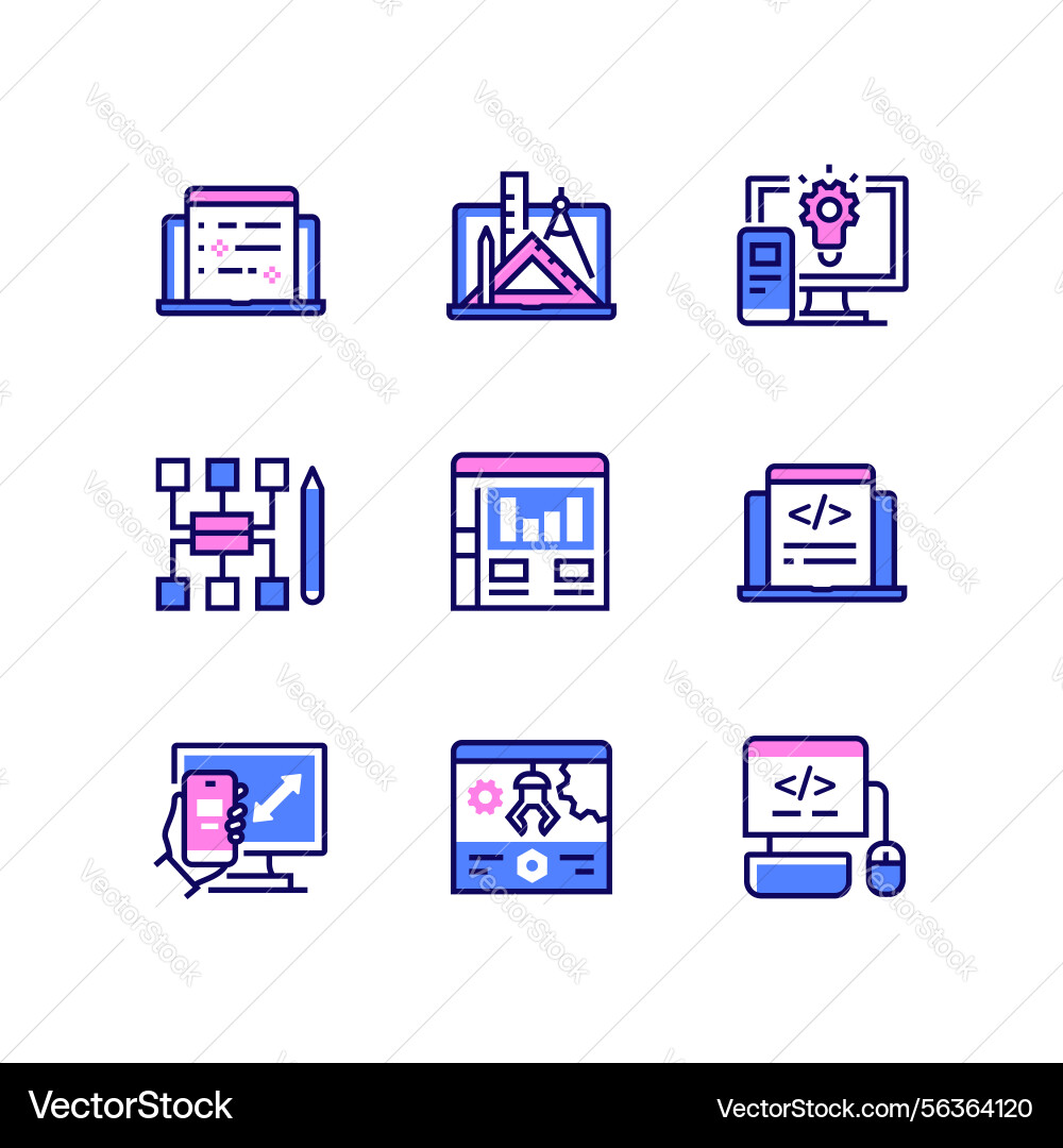 Programming - modern line art style icons set Programming - modern line art style icons set Vector Image