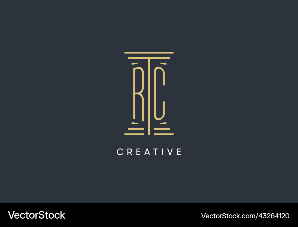 Rc initial monogram with pillar shape logo design vector image