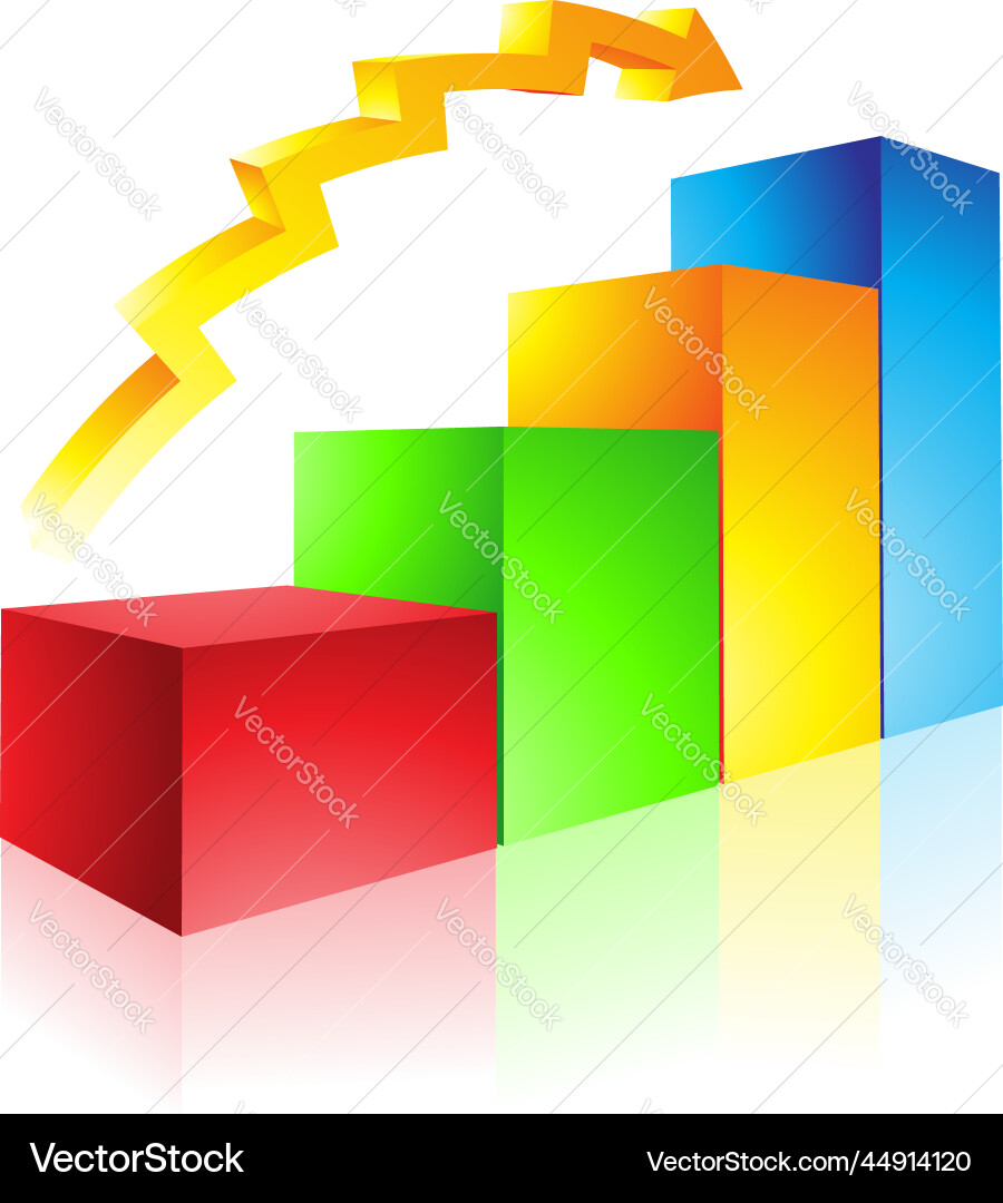 Rising stats graph with a 3d arrow colorful bars Rising stats graph with a 3d arrow colorful bars vector image