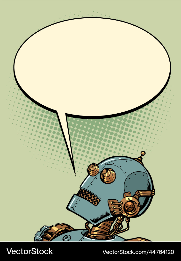 Robot asks a question or answers artificial vector image