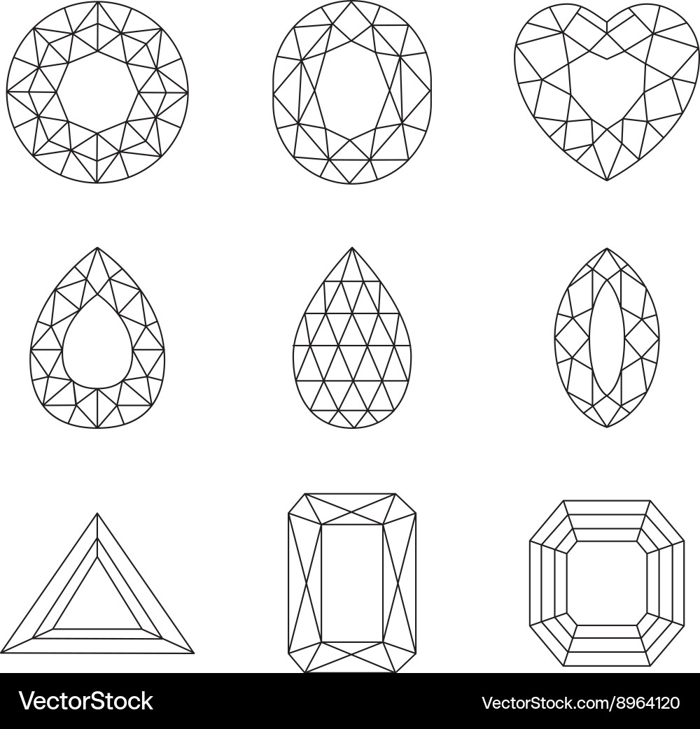 Ruby and Diamond Line Icons Vector Image