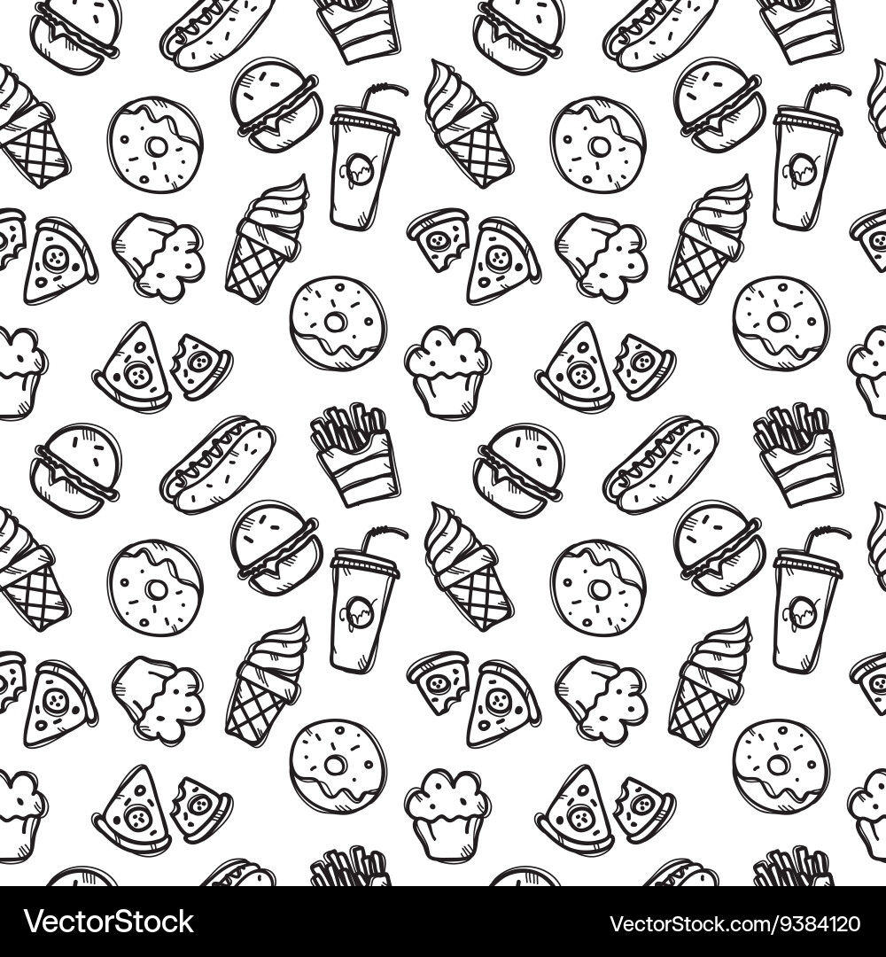Seamless pattern with fast food objects vector image