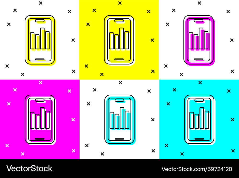 Set mobile phone with graph chart icon isolated Vector Image