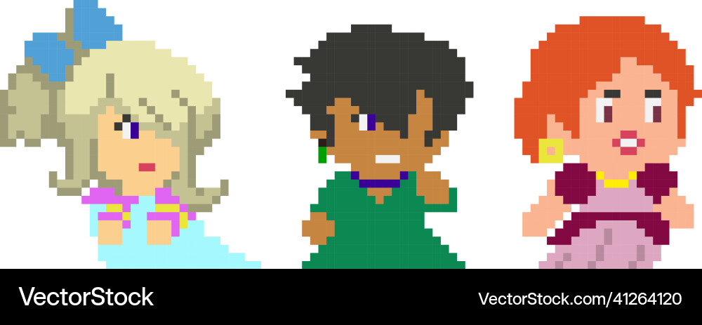 Set of pixel characters in art style Set of pixel characters in art style vector image