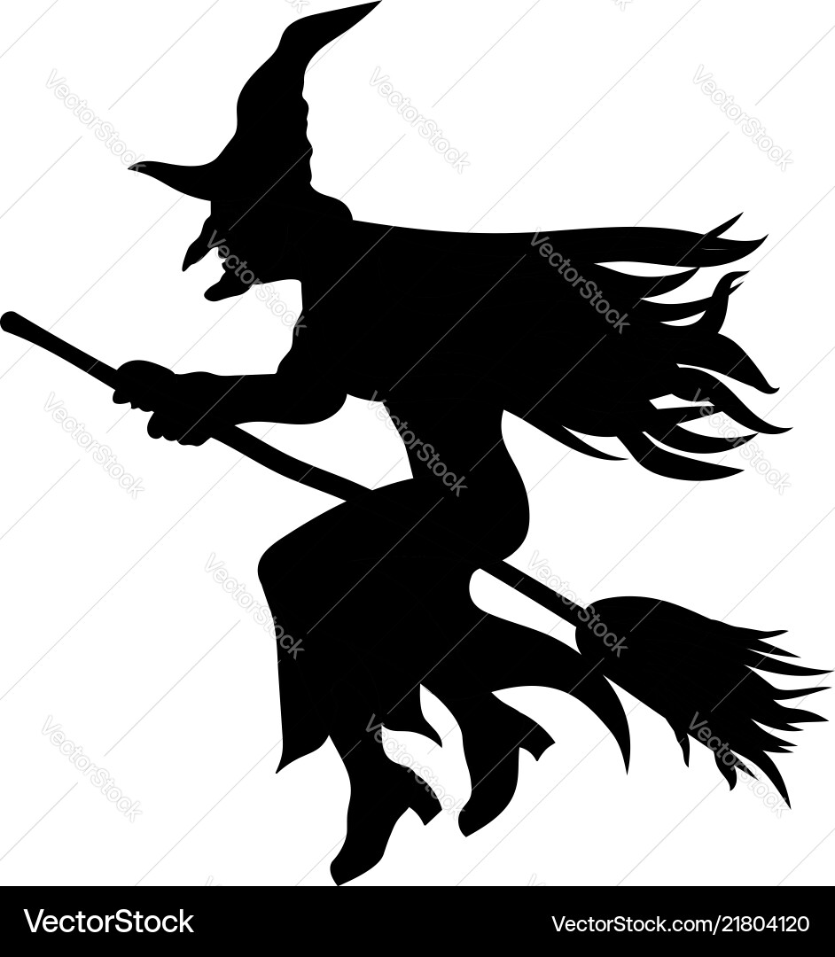 Witch Silhouette on Broom Vector Image