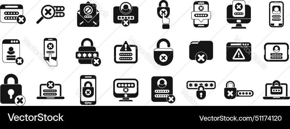 Wrong password icons set simple lock key Wrong password icons set simple lock key vector image