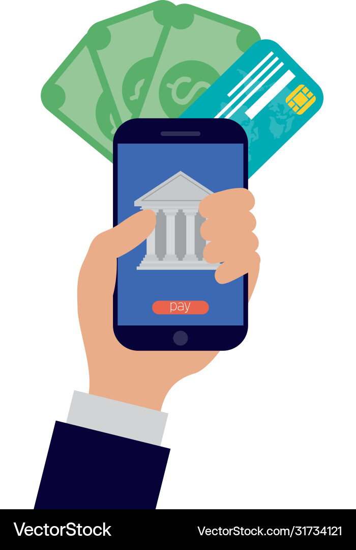 Business online ecommerce with hand and smartphone Business online ecommerce with hand and smartphone vector image