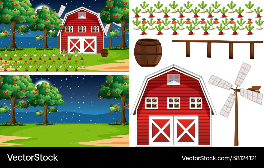 Farm element set isolated with scence Farm element set isolated with scence vector image