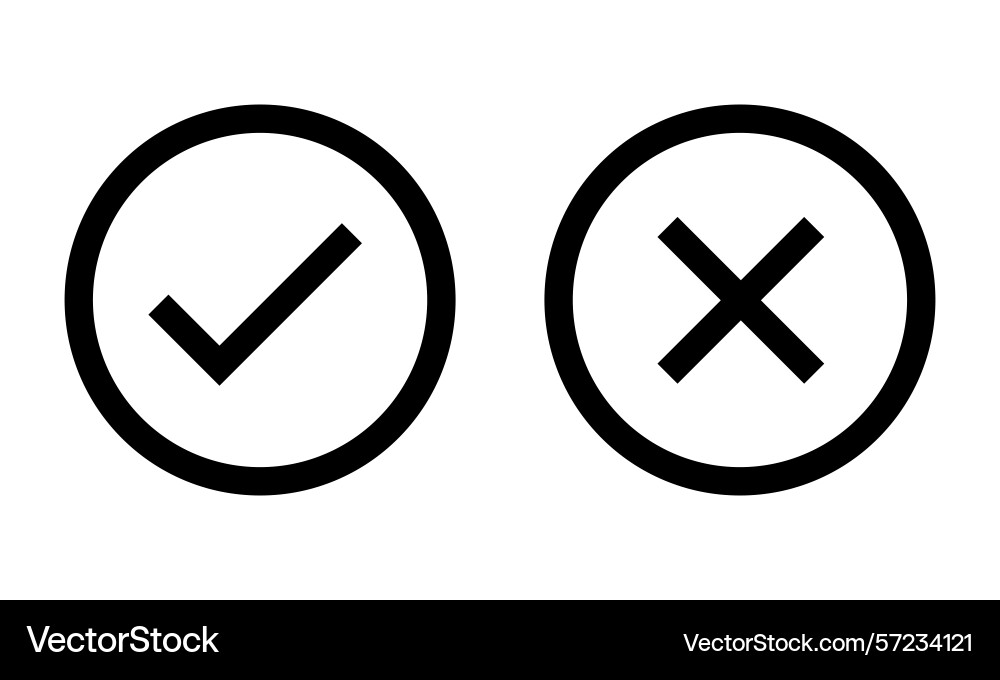 Right and wrong icon set rounded color black Vector Image