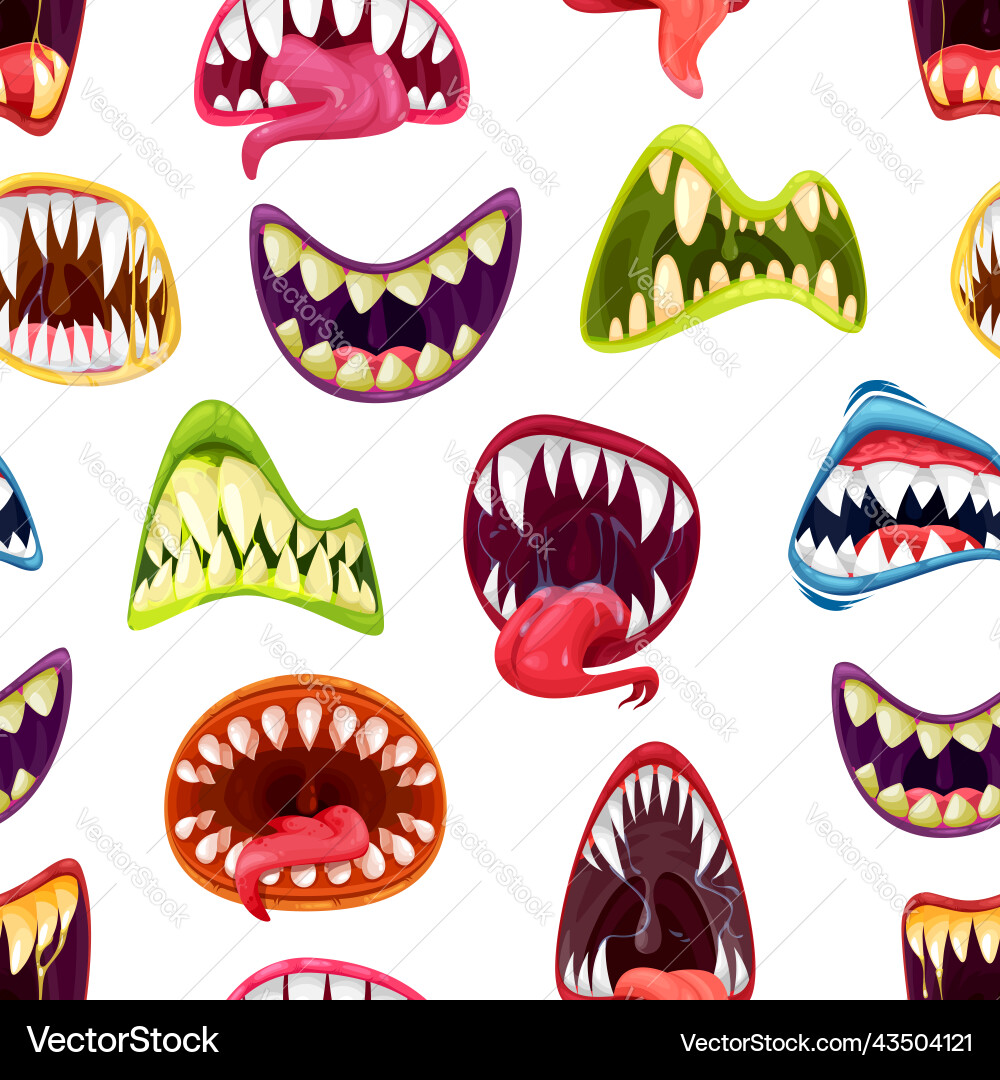 Scary Monster Mouths Seamless Pattern vector image