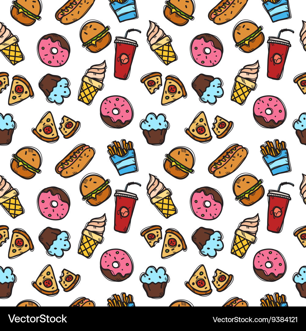 Seamless pattern with fastfood objects vector image
