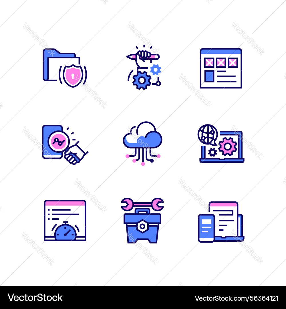 Web development - line design style icons set Web development - line design style icons set vector image