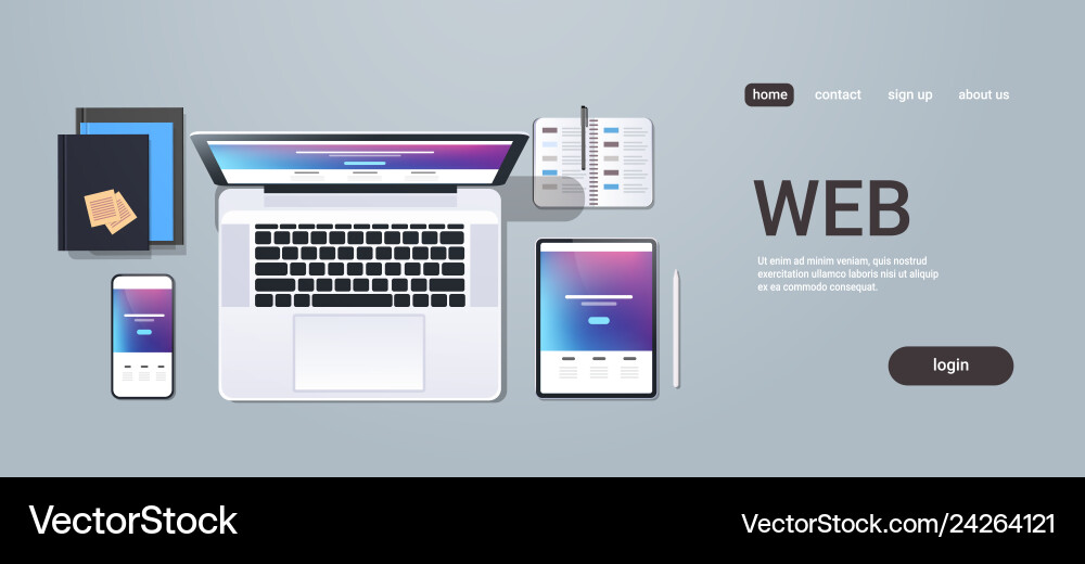 Web technology network concept top angle view Web technology network concept top angle view vector image