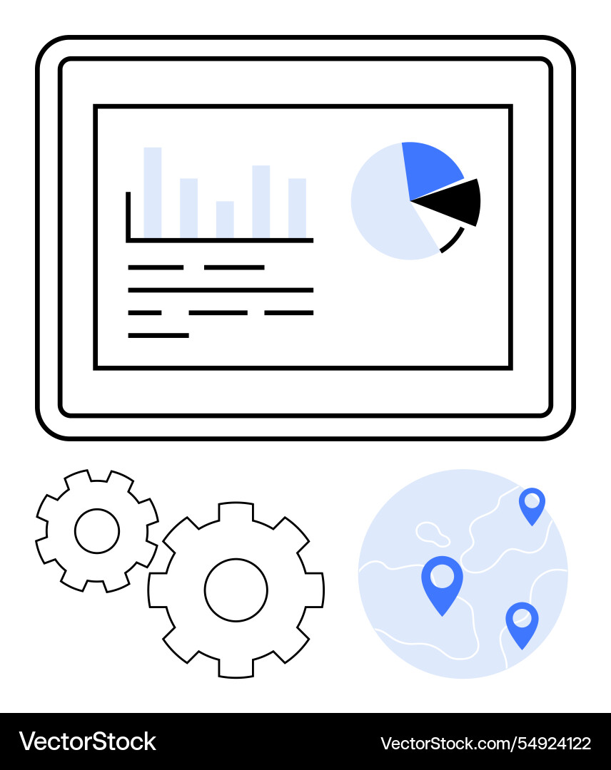 Data analytics dashboard on tablet with gears Vector Image