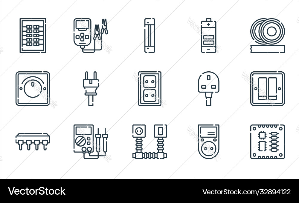 Electrician tools and line icons linear set Electrician tools and line icons linear set vector image