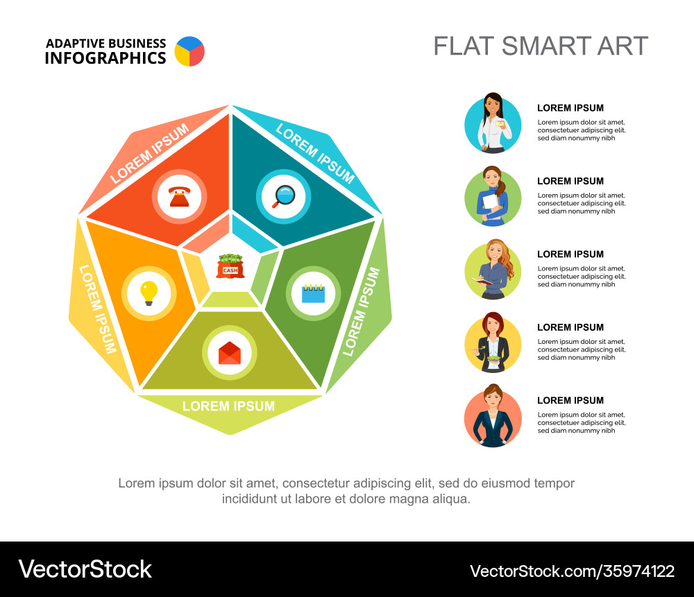 Five points list process chart template vector image