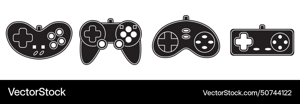 Game controller gamepad icons set black Game controller gamepad icons set black vector image