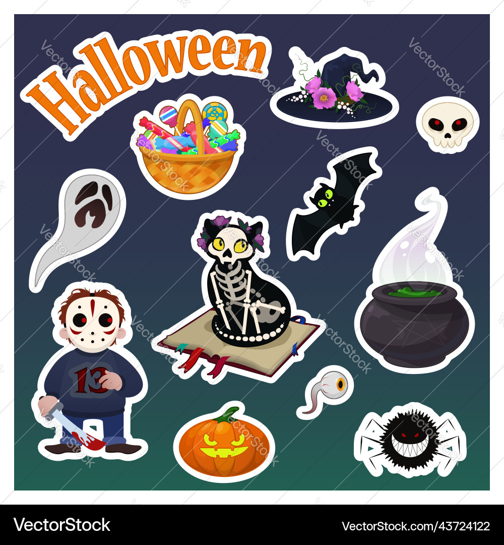Halloween Aufkleber im Cartoon Stil auf dunkel Halloween Aufkleber im Cartoon Stil auf dunkel vektorbild